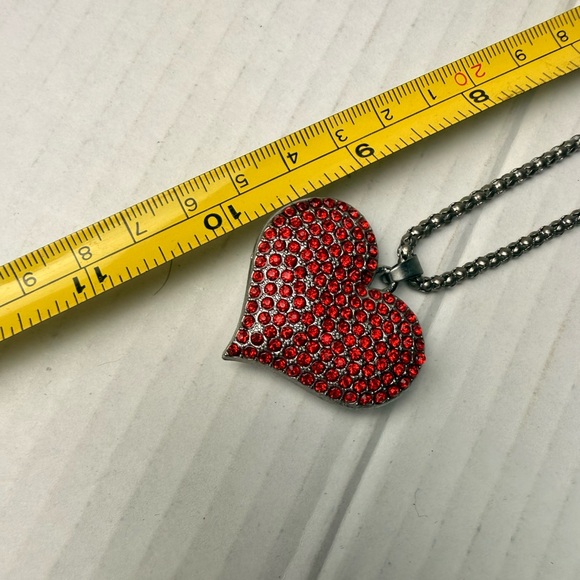 Brighton Valentine Puff Heart Necklace Red Crystals Silver Plated Chain Popcorn - Picture 7 of 7